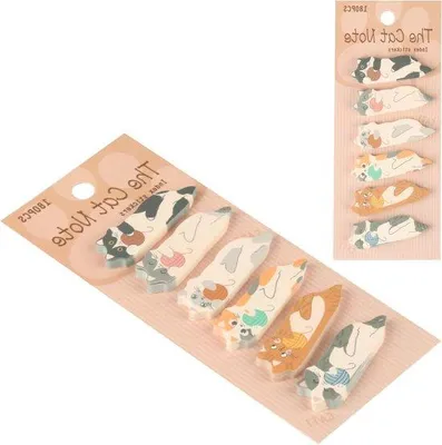 Productafbeelding van 180 stukjes schattige plaknotities - notitieblokjes met kattenmotief - zelfklevende markeerstiften - pastelkleuren - set voor notities in boeken