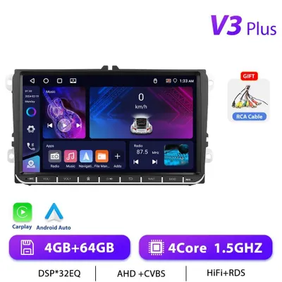 Immagine prodotto di Autoradio VW - Android 13 doppio DIN - Touchscreen da 23 cm - 4 GB di RAM e 64 GB di ROM - CarPlay - Navigazione GPS - Schermo diviso - 1024×600