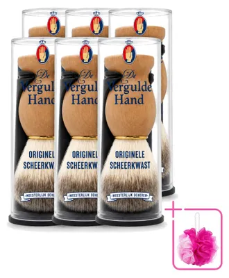 Productafbeelding van 6 x Goudkleurige scheerkwast met houder - Voordeelverpakking - 6 stuks
