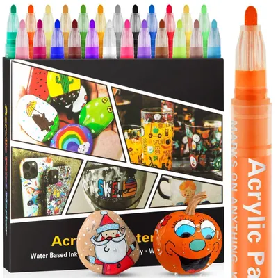 Obrázok produktu pre Akrylové fixky, vodeodolné, 24 farieb, vhodné na kamene, drevo, sklo, keramiku, látku, kov, plast. Rýchlo schnú, netoxické, stredná špička 2 mm