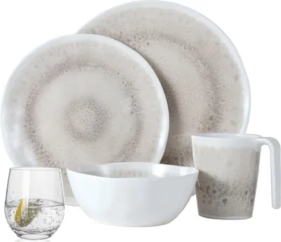 Produktbild von Melamin Camping Geschirr Set 4 Personen Amboss Design 16 Teilig + 4 Gläser Wassergläser Tafelgeschirr Picknick BBQ Kochgeschirr