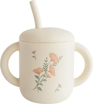 Produktbild von Mushie Trinkbecher mit Strohhalm - Pink Flowers | Trinkbecher & Trinklernbecher