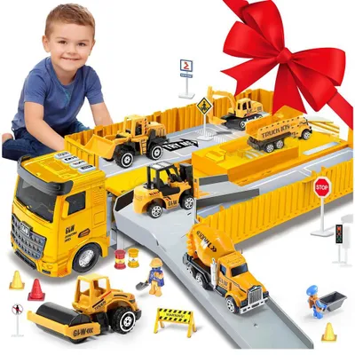 Produktbild von BETTER TOYS® Baufahrzeuge für 3-7 Jahre alte Jungen Baustellenfahrzeuge Kinder Auto LKW Spielzeug Kran Bagger Muldenkipper Baufahrzeug Spielzeug