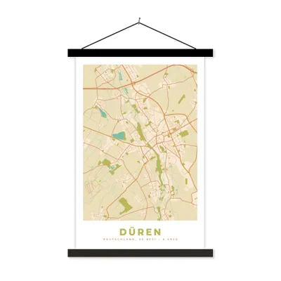 Produktbild von MuchoWow® Textilposter Karte - Düren - Karte - Vintage - Stadtplan 60x90 cm mit schwarzem Rahmen - Poster Wohnzimmer