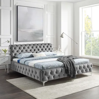 Produktbild von riess-ambiente Design Doppelbett MODERN BAROCK 180x200cm grau Samt Chesterfield