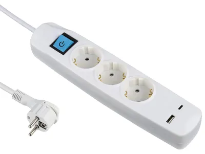 Immagine prodotto di Ciabatta multipresa da 3 prese Schuko con interruttore e 2 porte USB da 3,4A