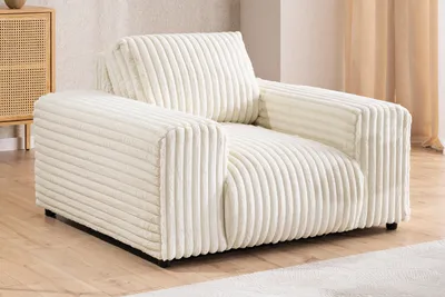 Produktbild von Mollis - Sessel aus Hellbeige Plüschcord mit schöner Sitzkomfort