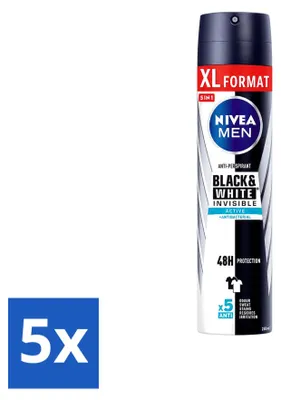 Produktbild von 5 x NIVEA MEN Deospray Invisible Black & White Active 250 ml - Vorteilspackung - 5 Stücke