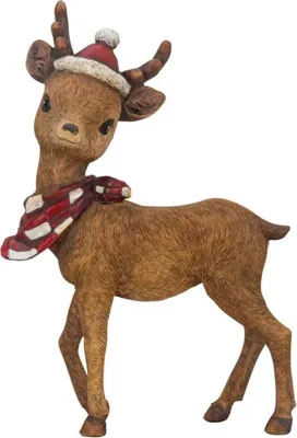 Produktbild von Rehkitz Figur mit Weihnachtsmütze 24cm Weihnachten Winter Dekofigur Winterdeko