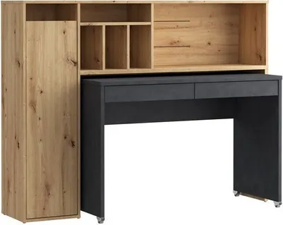 Produktbild von Furniture24 Schreibtisch Trynidad Egrb331L-C818 154 X 119 X 54,4 Cm 2 Schubladen Und Schrank Artisan Eiche/Beton Matera