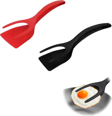 Produktbild von Kochlöffel und Spatel, silikonbeschichtigt, rot und schwarz, 2-teilig