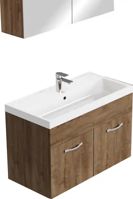 Image de Meuble de salle de bain Paso 02 80 x 40 cm lavabo Chene Marron – Armoire de rangement miroir armoire miroir