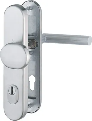 Produktbild von HOPPE Amsterdam Schutz-Langschild-Wechsel-Garnitur F69 Edelstahl matt, mit Zylinder-Abdeckung für Außen-/Wohnungsabschluss-Türen, E86G/3332ZA/3330/1400Z ES2 (SK3), 10 / 92, Knauf / Griff