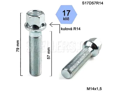 Obrázok produktu pre Skrutka kolesa M14x1,5x57 guľa R14, kľúč 17, S17D57R14; výška 79
