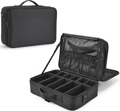 Immagine prodotto di Grandi valigette e organizer da trucco neri - versatile beauty case con 12 scomparti per pennelli