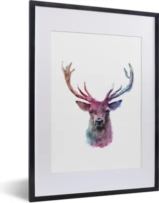 Produktbild von MuchoWow® MuchoWow® Gerahmtes Poster Hirsche - Aquarell - Weiß 30x40 cm - Poster mit zchwarzem Bilderrahmen - Wandposter Schlafzimmer