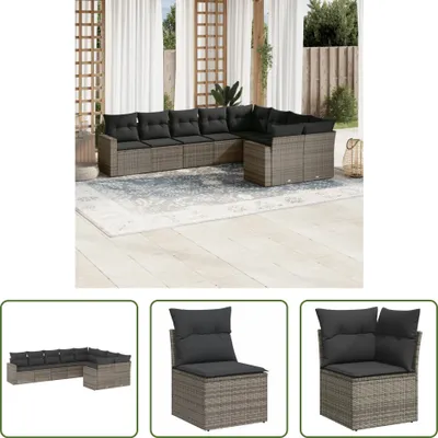 Produktbild von The Living Store 9-tlg. Garten-Sofagarnitur mit Kissen Grau Poly Rattan