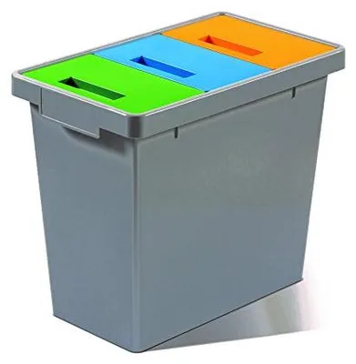 Zdjęcie produktu dla MATTIUSSI POLYMAX: Kosz na śmieci z trzema przegródkami do segregacji odpadów (szary)