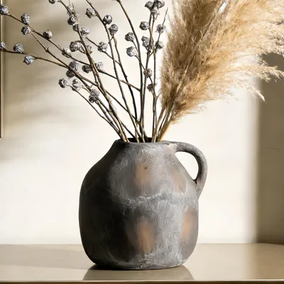 Keramikvase, rustikal, 14,4 cm, braun, Vintage-Stil