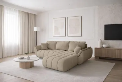 Produktbild von Kaiser Möbel Ecksofa mit schlaffunktion und bettkasten TOKYO PREMIUM, stoff MONOLITH, Ecru, Rechts