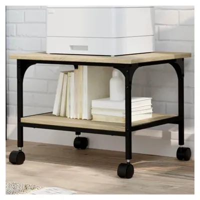 Produktbild von Druckerständer mit 4 Rollen und 2 Ablagen, Druckertisch für Büro und Arbeitszimmer, Druckerhalter aus Sonoma-Eiche Holzwerkstoff