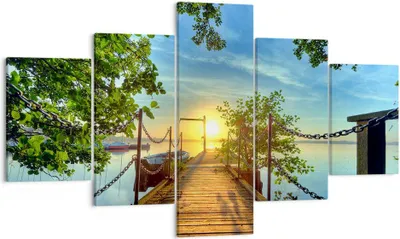 Produktbild von Bild auf Leinwand - Leinwandbild - See Sonnenuntergang Boot Landschaft - 125x70cm - Wand Bild - Wanddeko - Leinwanddruck - Bilder - Kunstdruck - Leinwand bilder - Wandkunst - EA125x70-2573
