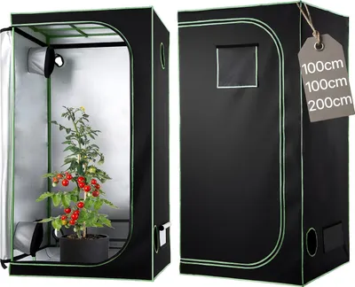 Produktbild von Growzelt - Growbox/Pflanzenzelt 100x100x200 cm - 600D Hochreflektierendes Mylar - Beobachtungsfenster - Wasserdichte Bodenwanne - Lichtdichter Reißverschluss - Für Indoor-Anbau