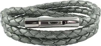 Produktbild von König Design Lederkette Lederband Leder-Armband 4 mm Herren Halskette 17 cm - 100 cm geflochten, Länge:17 Zentimeter, Farbe:Grau Metalisch