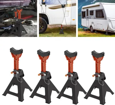 Image de XINZI 4 pièces - Cric 3T (3000kg) - 10 positions de réglage en hauteur, acier + patins en caoutchouc, goupille de sécurité, pour voiture/atelier