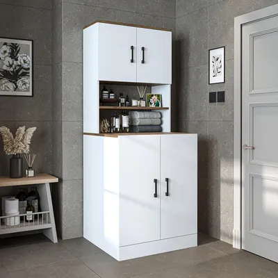Image de Armoire de rangement pour lave-linge Roomart ATLANTIC-I, 70 cm de large, chêne blanc