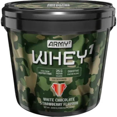 Produktbild von ARMY1 Whey Protein Pulver WPC + Isolate 5 kg White Chocolate Strawberry