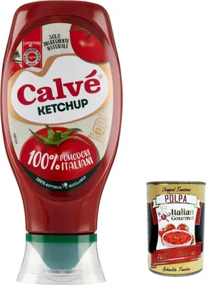 Produktbild von 12x Calvé Ketchup 100% Tomaten italienischer Herkunft, glutenfrei, ohne Konservierungsstoffe und Farbstoffe, 430 ml + Italian Gourmet polpa 400g