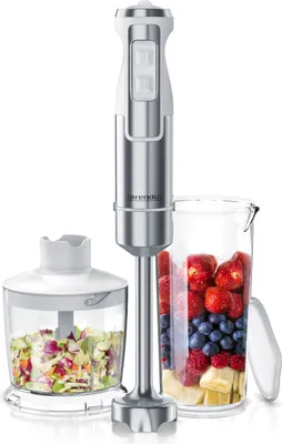 Produktbild von Arendo Stabmixer Set 1000W Edelstahl, Pürierstab, Mixer, Mixstab, Mixbecher, 2 Geschwindigkeitsstufen, Inkl. Messbecher, Zerkleinerer, Silber/Weiß
