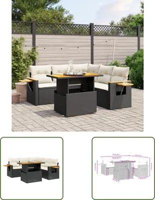 Produktbild von The Living Store 6-tlg. Garten-Sofagarnitur mit Kissen Schwarz Poly Rattan