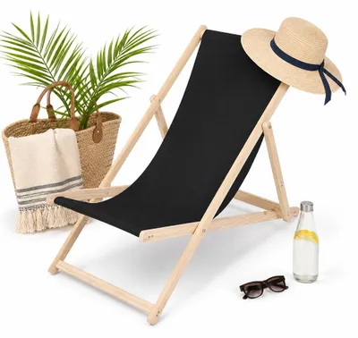 Immagine prodotto di Mucola sedia da spiaggia pieghevole sedia a sdraio in legno sedia a sdraio da giardino sedia a sdraio pieghevole - nero