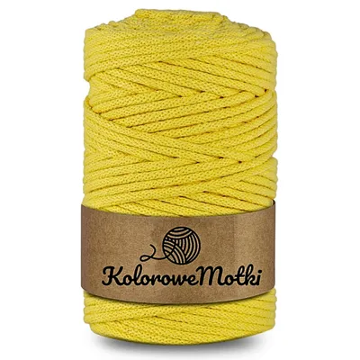 Zdjęcie produktu dla KoloroweMotki | Sznurek bawełniany z rdzeniem 100m 5mm Jasny Żółty | Idealny do rękodzieła, makramy, na torebki, dywany, prac artystycznych