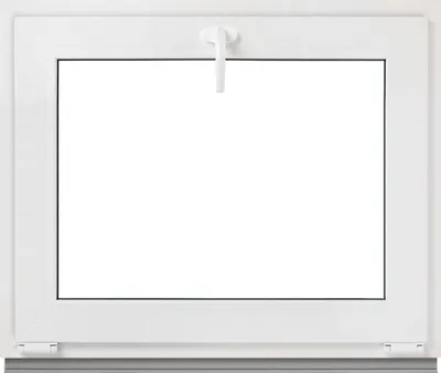 A white window frame with a clear glass pane, showing a simple, modern design.