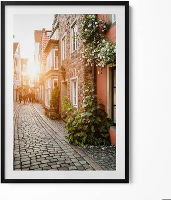 Produktbild von Italienische Straße zwischen Gebäuden– Wandbild mit Rahmen – Gerahmtes Bild  – Wanddekoration – 70x100 cm –  Schwarz Rahmen