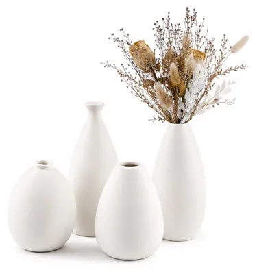 Keramikvasen-Set, 4er-Set, Weiß, moderne Wohndekoration