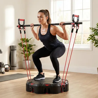 Produktbild von SUGIFT Push Up Board 7-in-1, Liegestützbrett klappbar mit Widerstandsbändern, ABS, Schwarz | 45 x 45 x 15,5 cm | bis 120 kg | inkl. Tragetasche