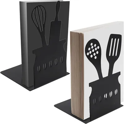 Produktbild von Set mit 2 hohlen, L-förmigen Buchstützen – 15 x 10 x 10 cm – Metall – Kreatives Design – Für Küche, Büro, Schule
