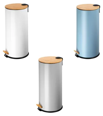 Produktbild von ECHTWERK Tretabfalleimer Skandi Look, robuster Eisenkorpus mit Bambusdeckel, Soft Close Funktion, Grau, 30 Liter