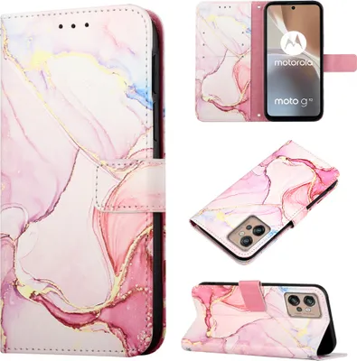 Obrázek produktu pro Moto G32 Pouzdro,PolyuretanKožené Pouzdro s Mramorovým Vzorem, Kapsy na Karty, Stojánek Pouzdro pro Motorola Moto G32 Růžový Bílý