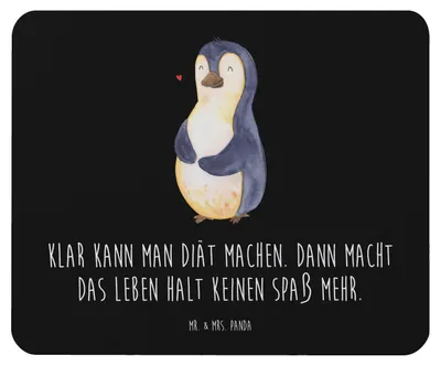 Produktbild von Mr. & Mrs. Panda Mauspad Pinguin Diät - Schwarz - Geschenk, Abnehmen, computer mousepad, pc, Bauch, Mouse Pad, mousematte