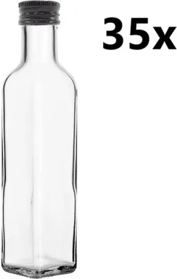 Obrázek produktu pro Lahev MARASCA 250 ml čirá 35 ks VČETNĚ ČERNÝCH VÍČEK, Počet kusů v balení: 35