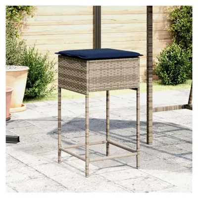 Produktbild von Garten-Barhocker mit Kissen, 2er-Set, Grau Poly Rattan, UV-beständig, 110 kg Tragfähigkeit, für Balkon und Terrasse