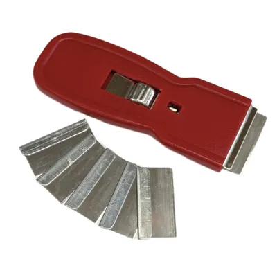 Produktbild von Kochfeldschaber Glas Herd Glaskeramikschaber Herdreiniger rot mit 6 Klingen