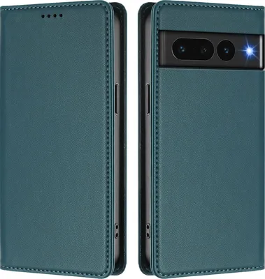 Obrázek produktu pro Kožené pouzdro pro Google Pixel 7 Pro, magnetické flipové pouzdro zPolyuretankůže se stojánkem Zelená