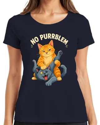 Produktbild von No Purrblem Lustige Katzen Rauferei Statement Sarkasmus Comic Miau Damen T-Shirt, Navy, S