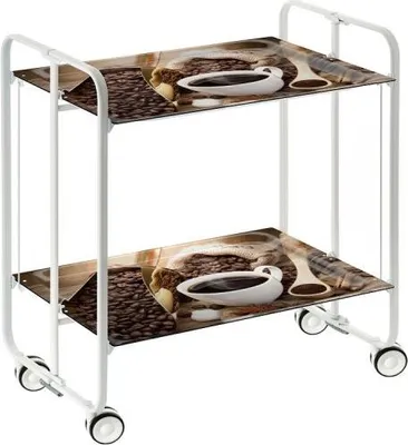 Produktbild von DON HIERRO - Klappbarer Servierwagen BAUHAUS mit Rollen – Metallgestell weiß, 2 Ebenen, 4 Positionen